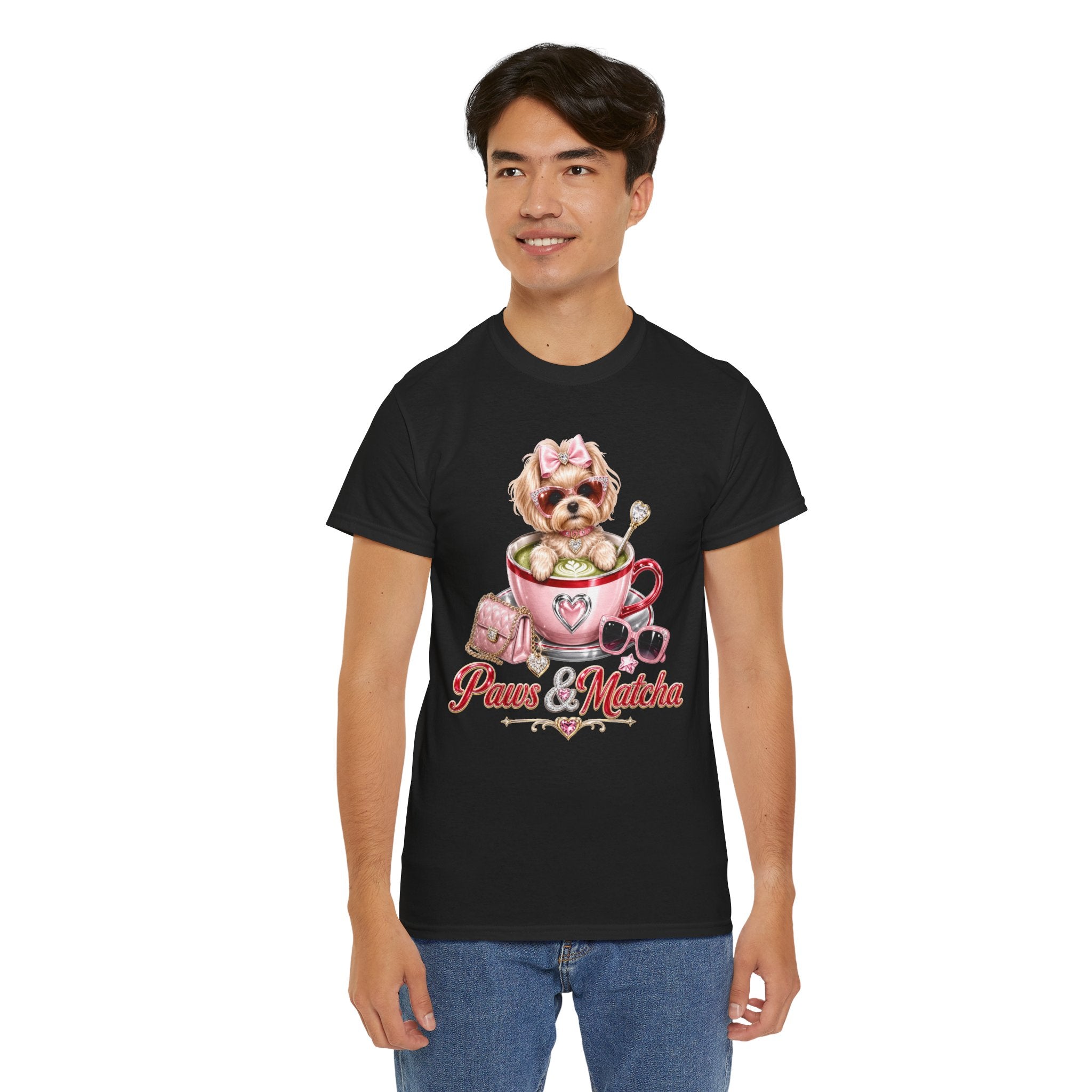 Paws & Matcha — Cute Puppy in Cup Graphic T-Shirt