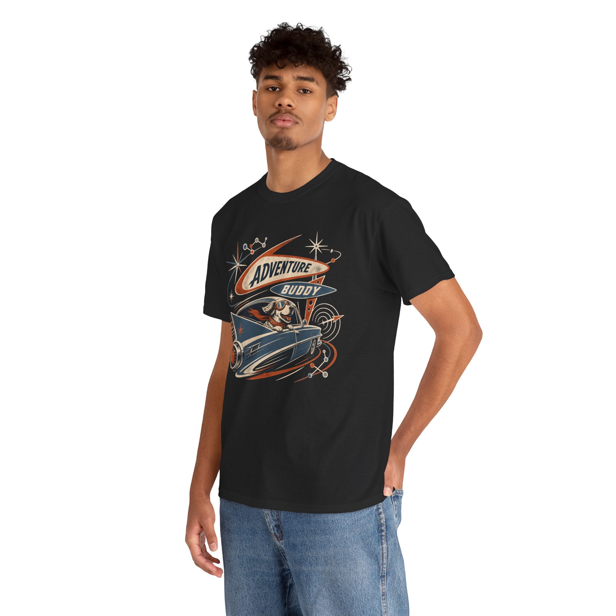 Adventure Buddy Dog Rocket Tee — Vintage Space Explorer T‑Shirt