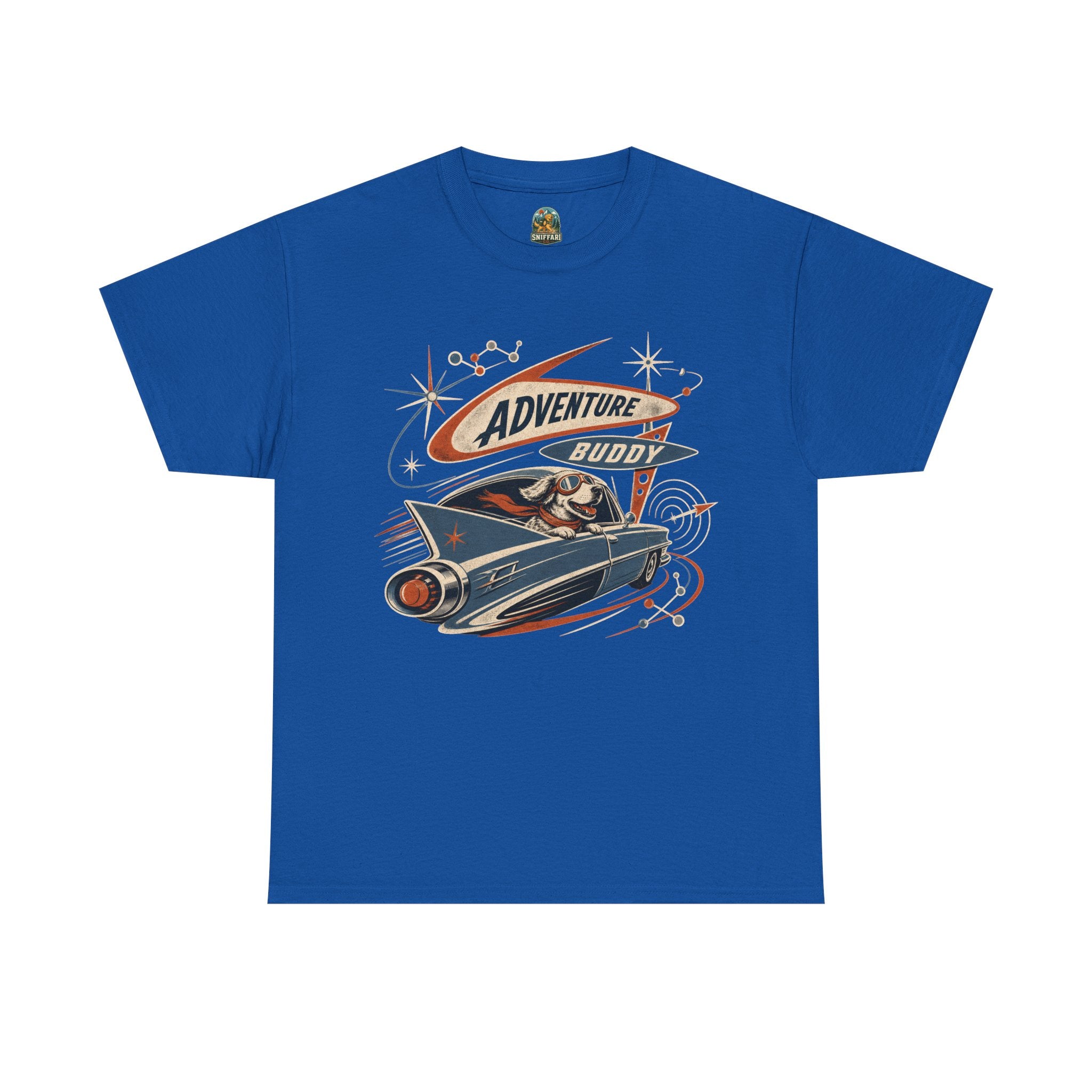 Adventure Buddy Dog Rocket Tee — Vintage Space Explorer T‑Shirt