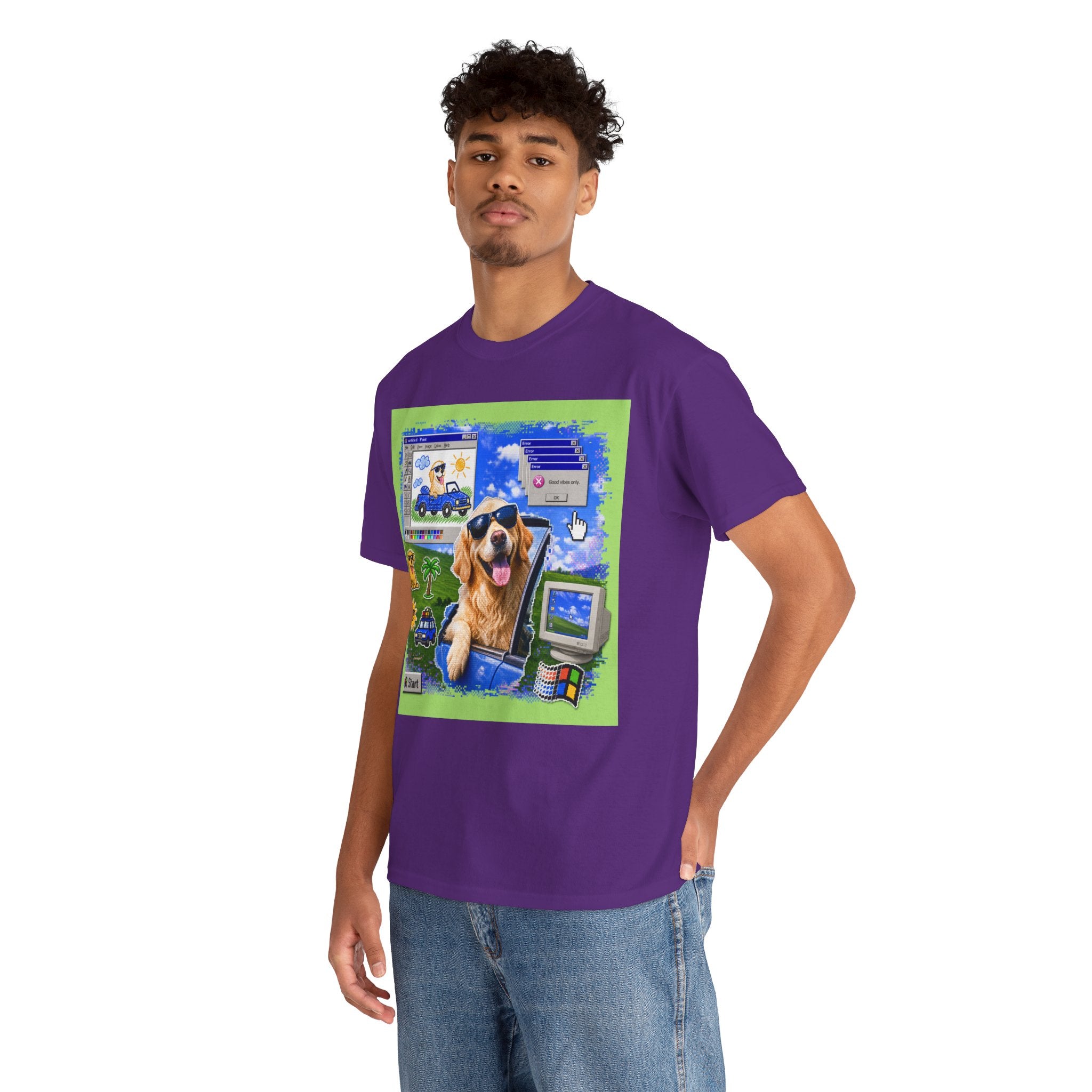 Retro Windows Dog Graphic Tee — Cute Golden Retriever Vaporwave Computer Design