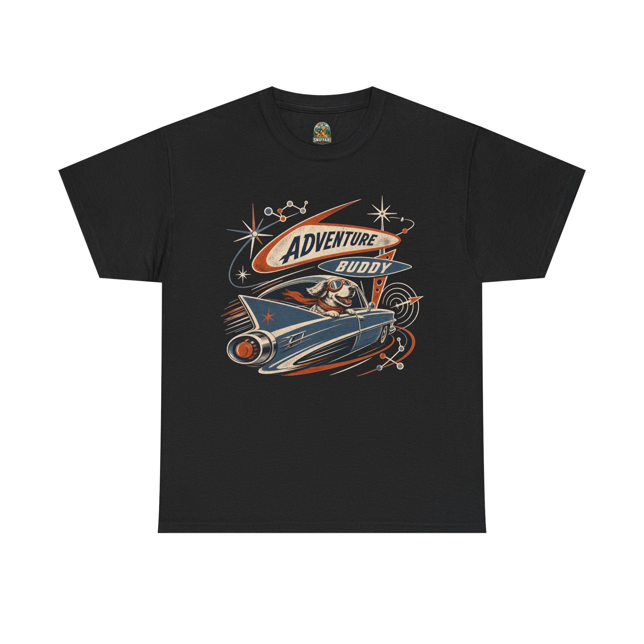 Adventure Buddy Dog Rocket Tee — Vintage Space Explorer T‑Shirt