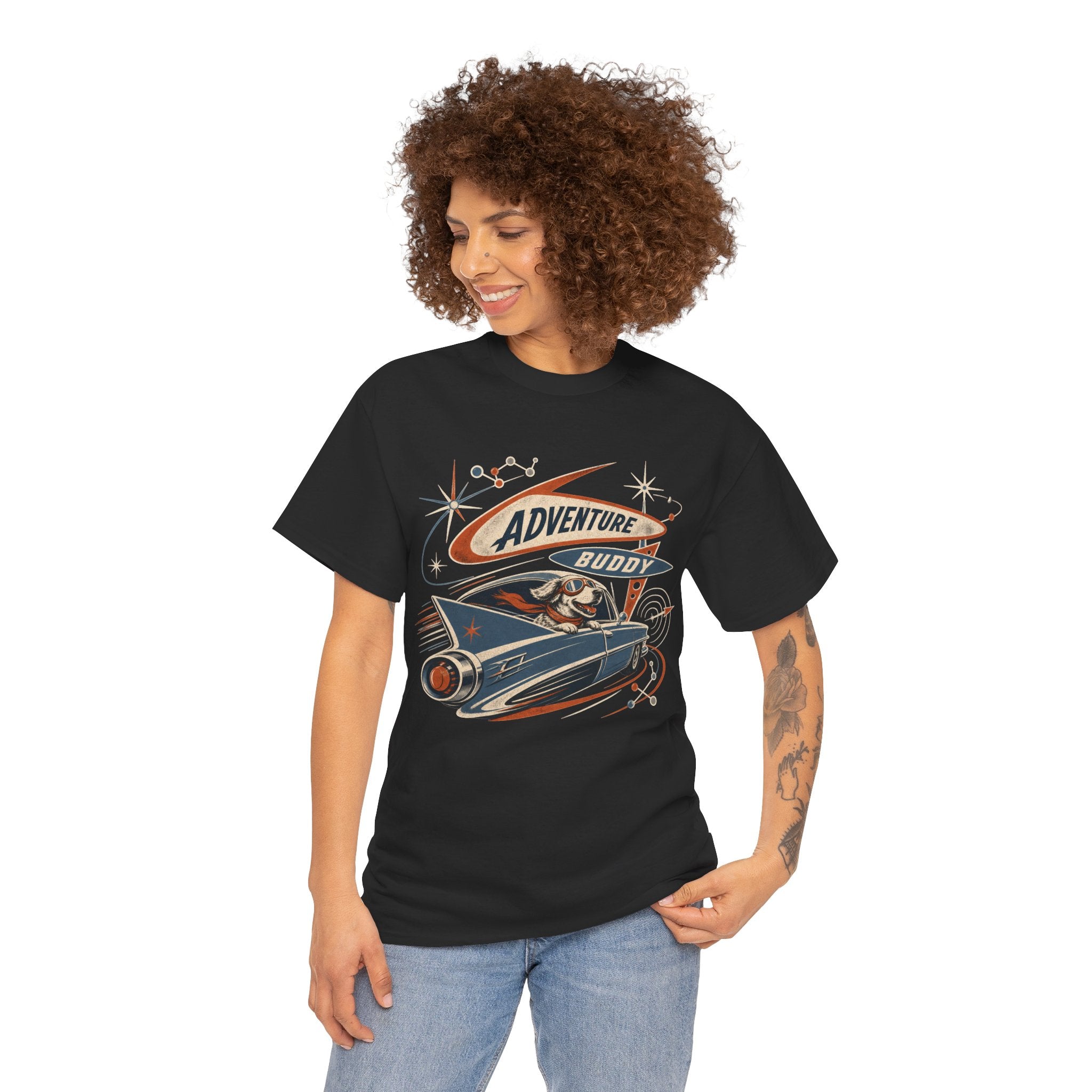 Adventure Buddy Dog Rocket Tee — Vintage Space Explorer T‑Shirt