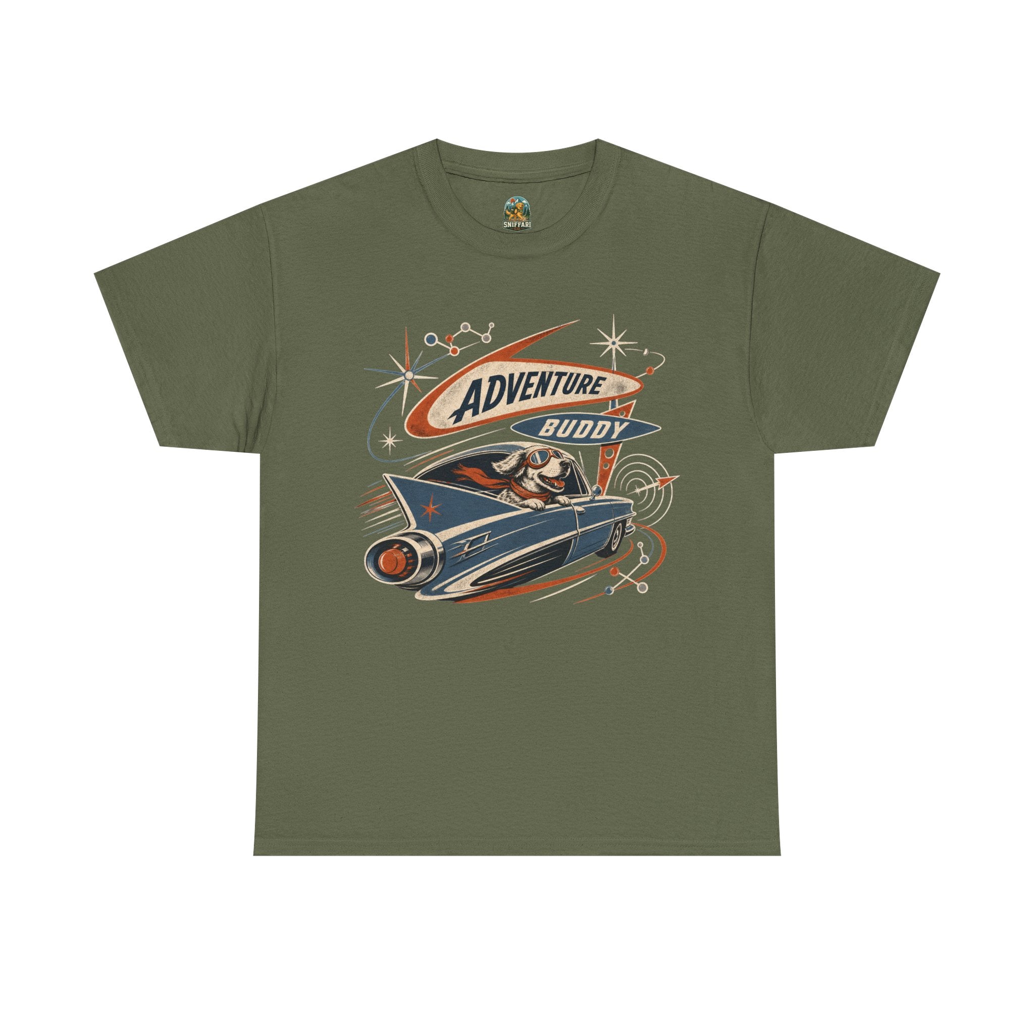 Adventure Buddy Dog Rocket Tee — Vintage Space Explorer T‑Shirt
