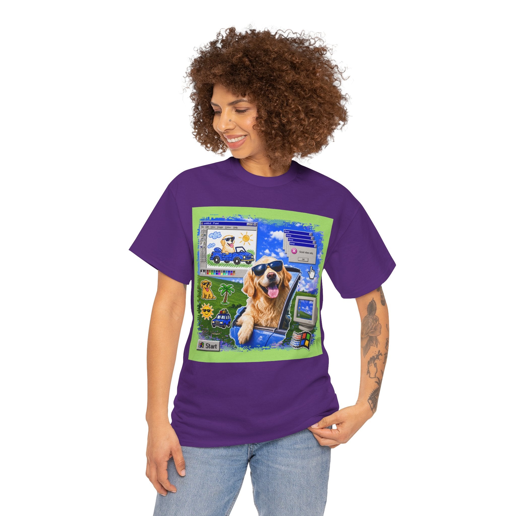 Retro Windows Dog Graphic Tee — Cute Golden Retriever Vaporwave Computer Design