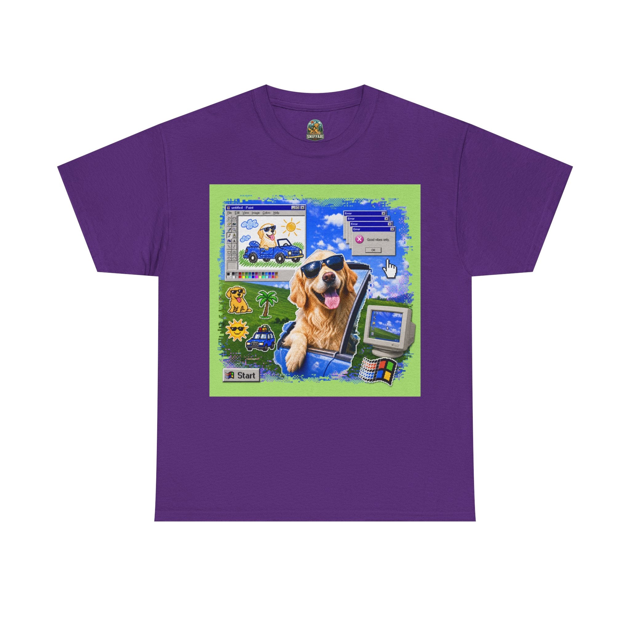 Retro Windows Dog Graphic Tee — Cute Golden Retriever Vaporwave Computer Design