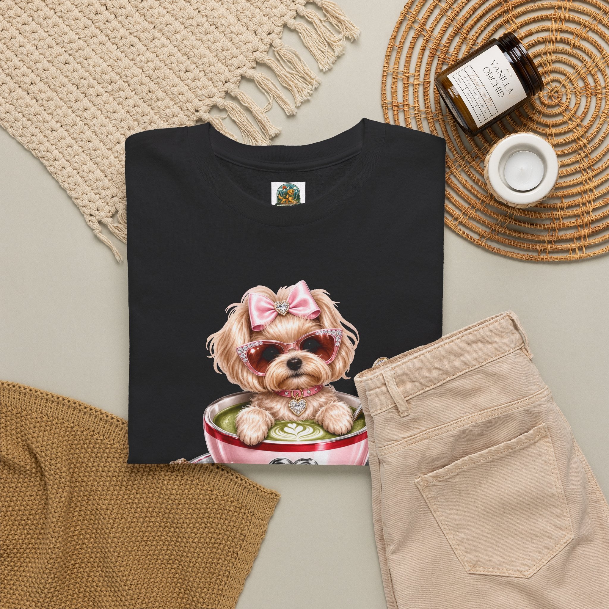 Paws & Matcha — Cute Puppy in Cup Graphic T-Shirt