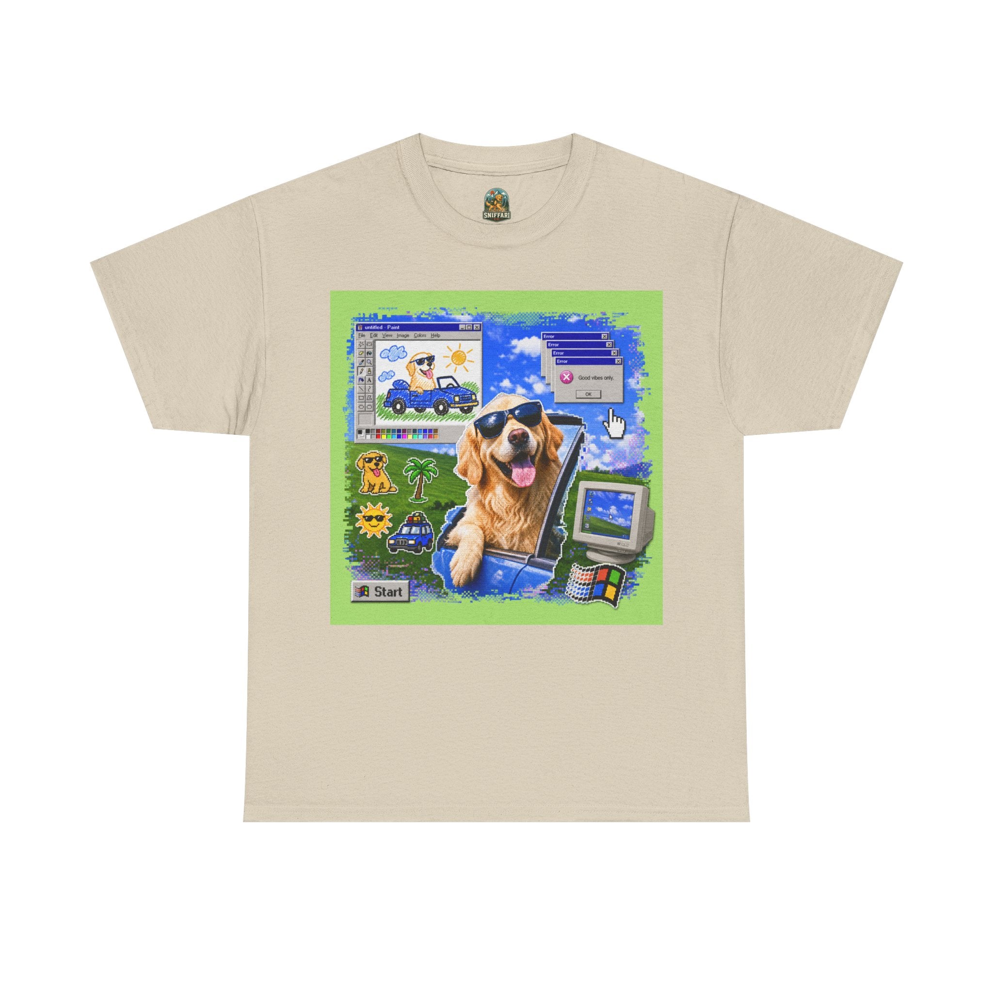 Retro Windows Dog Graphic Tee — Cute Golden Retriever Vaporwave Computer Design