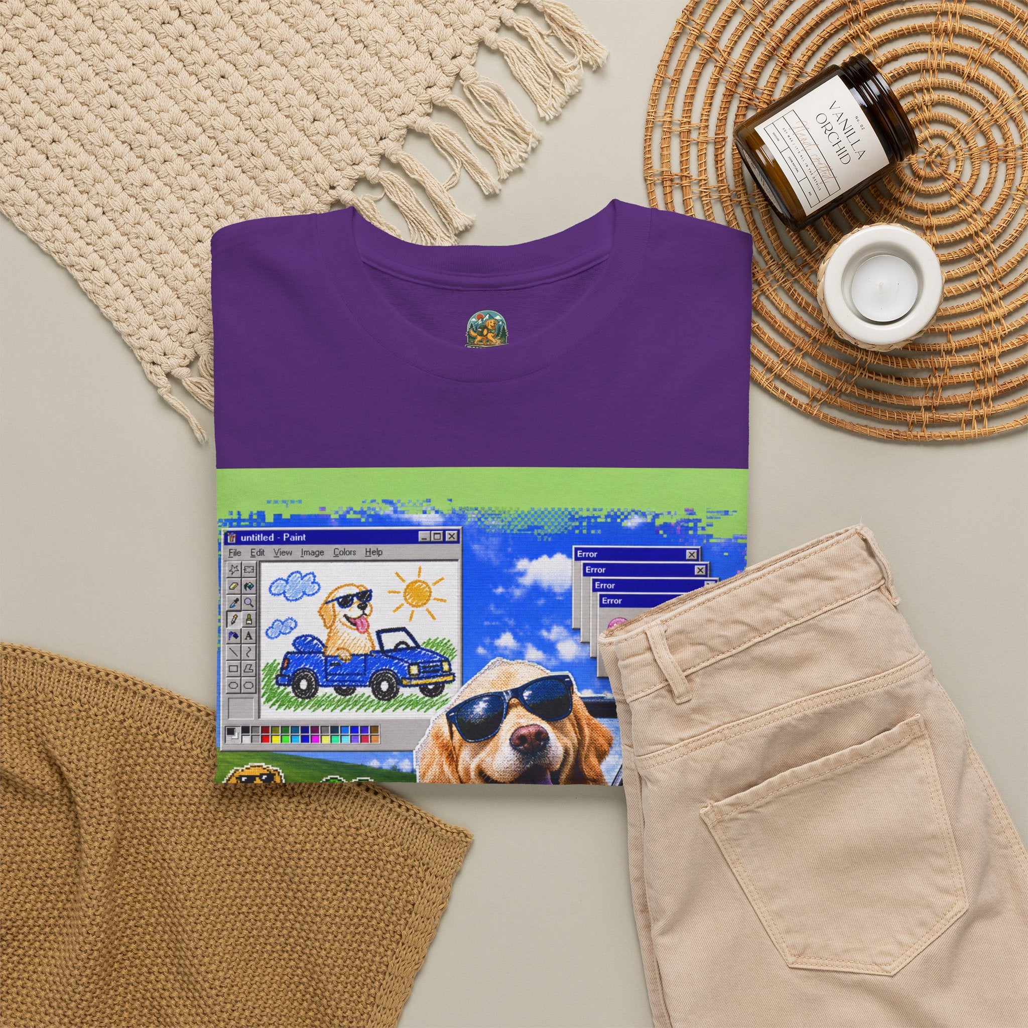 Retro Windows Dog Graphic Tee — Cute Golden Retriever Vaporwave Computer Design