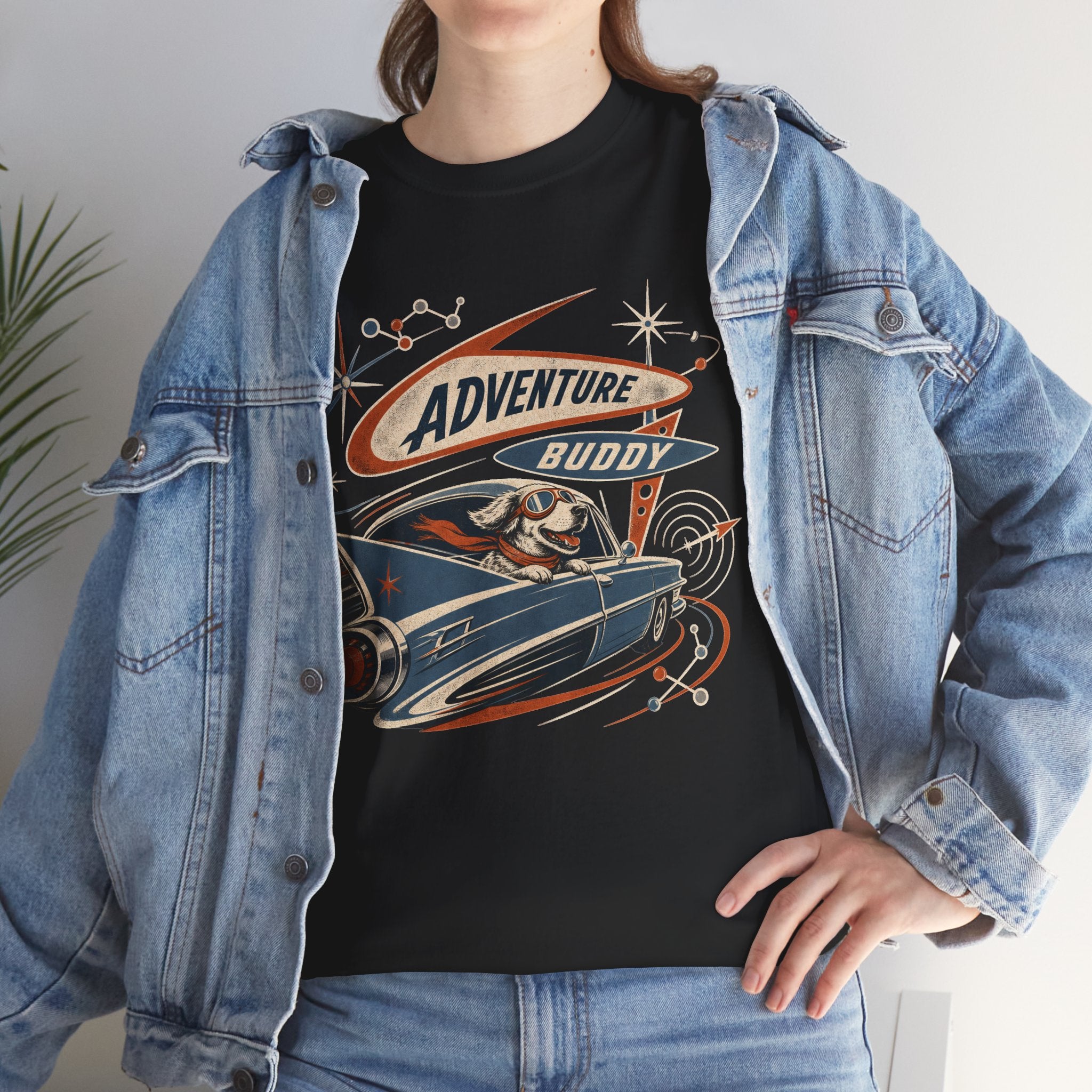 Adventure Buddy Dog Rocket Tee — Vintage Space Explorer T‑Shirt