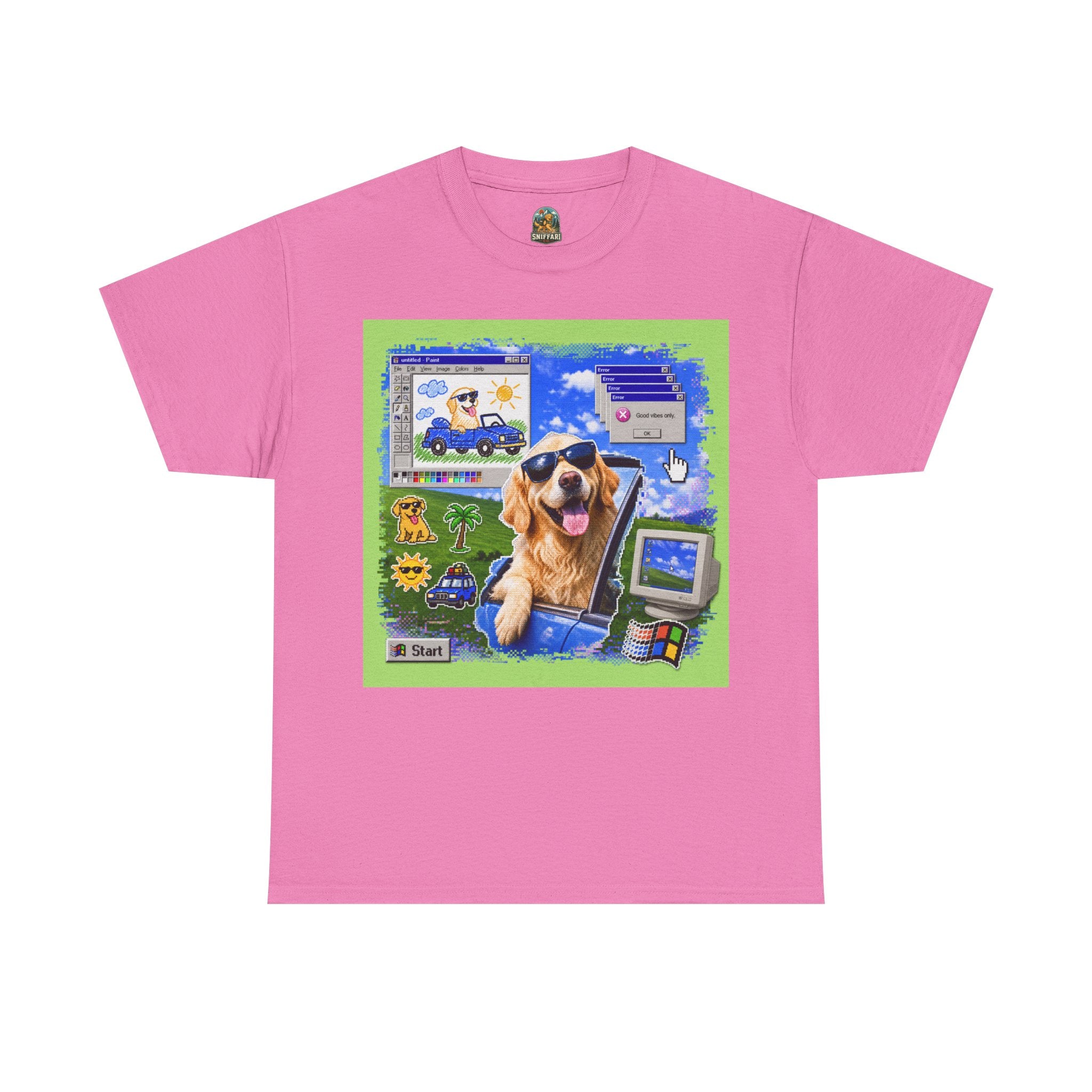 Retro Windows Dog Graphic Tee — Cute Golden Retriever Vaporwave Computer Design