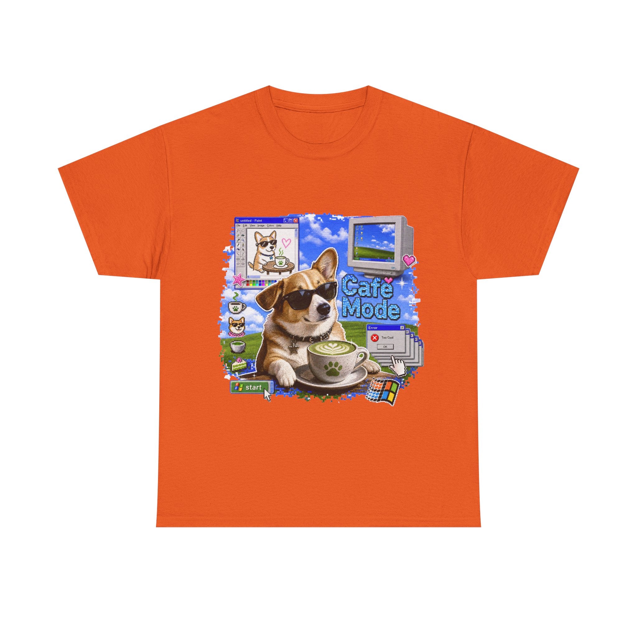 Café Mode Tee — Retro Vaporwave Corgi Coffee T-Shirt