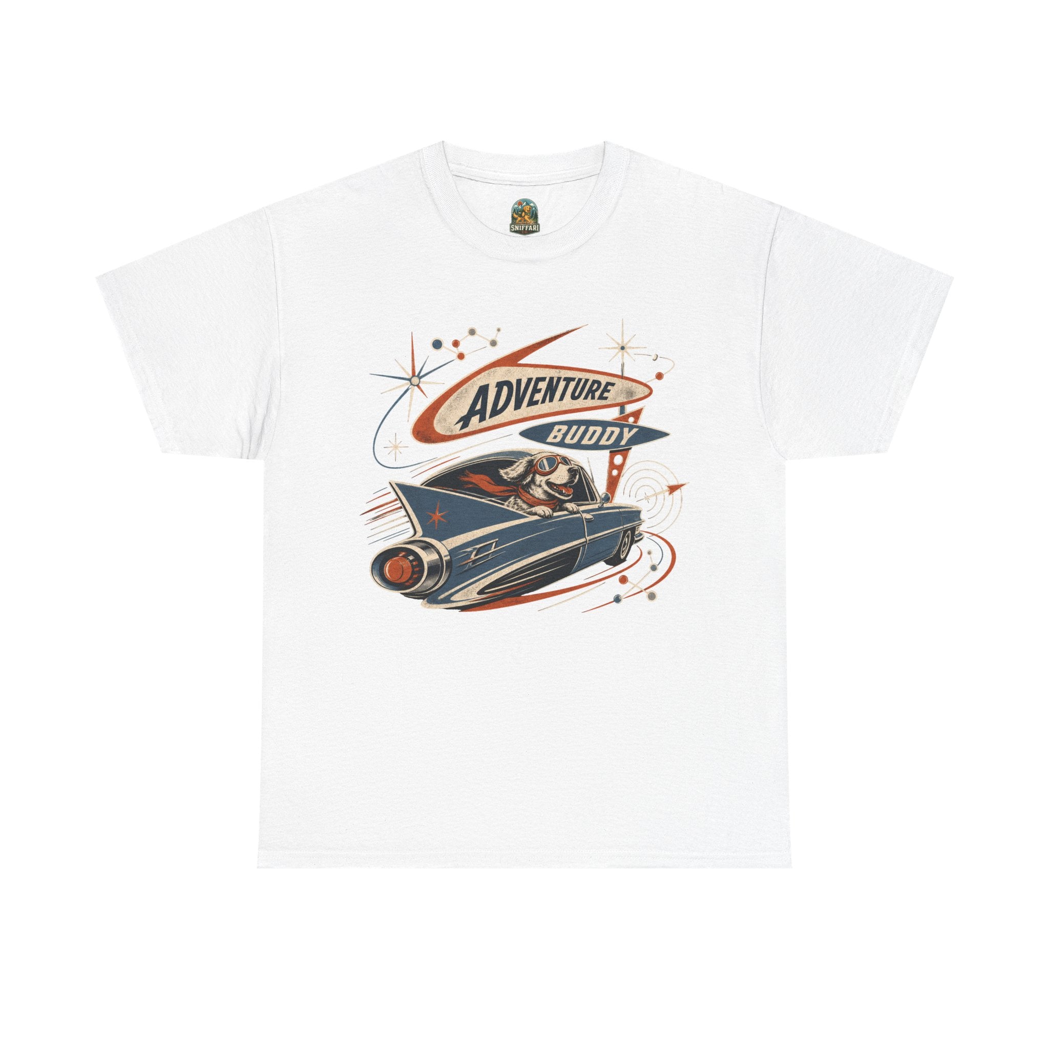 Adventure Buddy Dog Rocket Tee — Vintage Space Explorer T‑Shirt