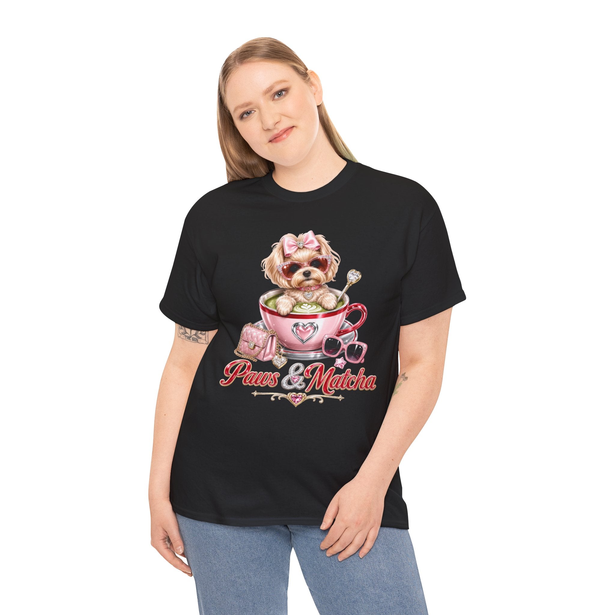 Paws & Matcha — Cute Puppy in Cup Graphic T-Shirt