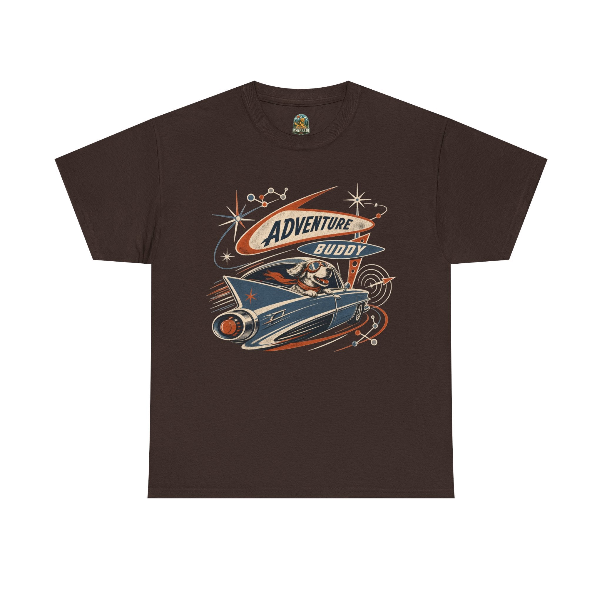 Adventure Buddy Dog Rocket Tee — Vintage Space Explorer T‑Shirt