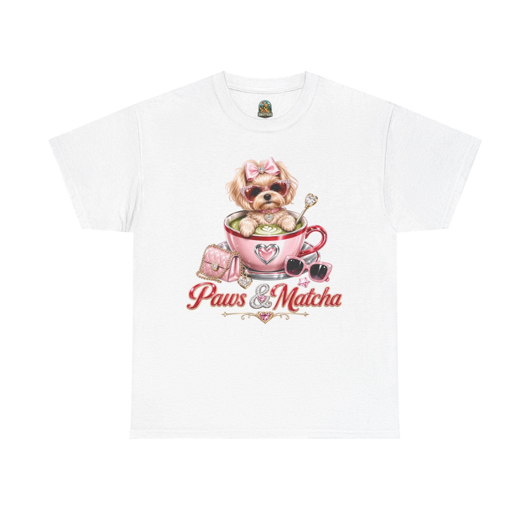 Paws & Matcha — Cute Puppy in Cup Graphic T-Shirt