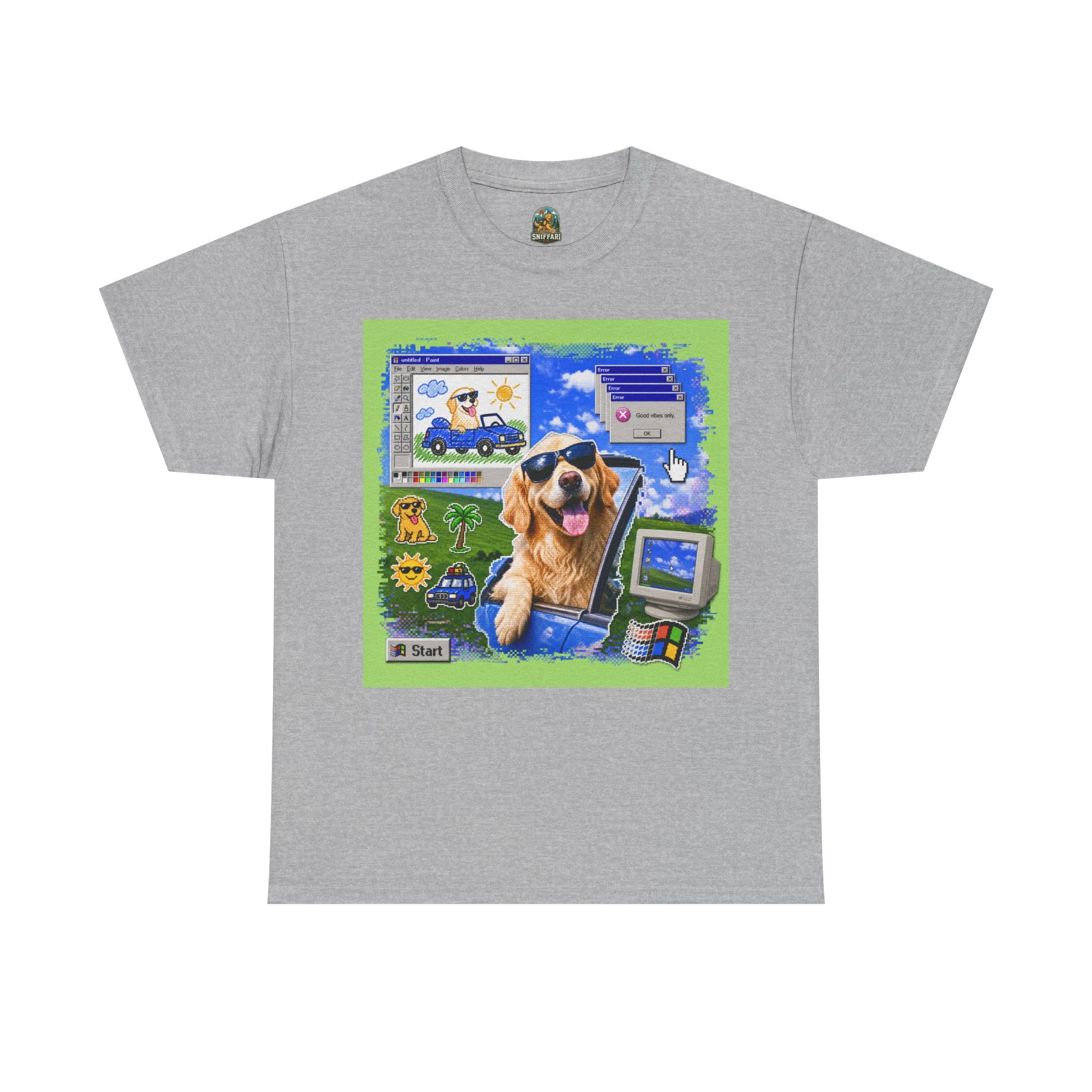 Retro Windows Dog Graphic Tee — Cute Golden Retriever Vaporwave Computer Design