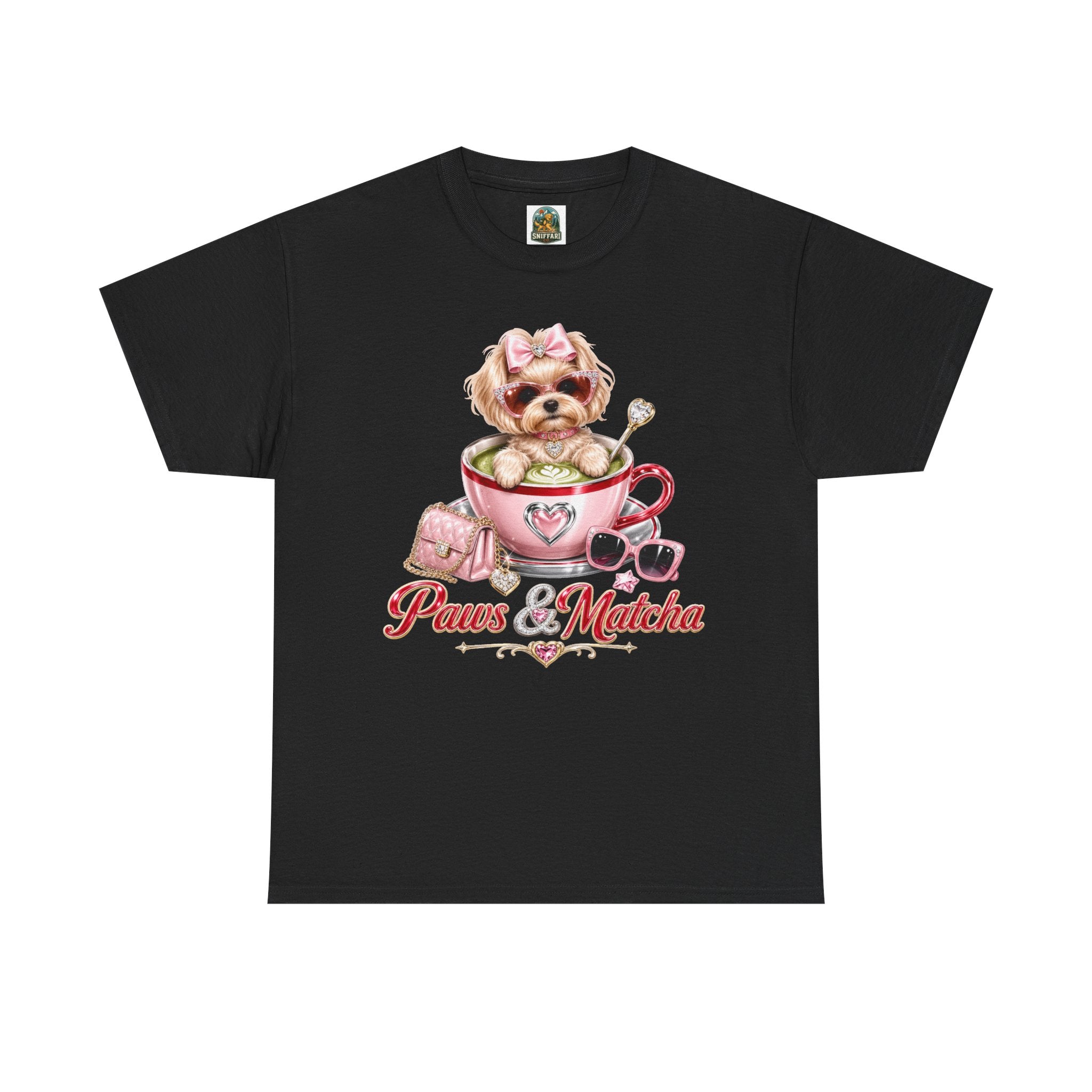 Paws & Matcha — Cute Puppy in Cup Graphic T-Shirt