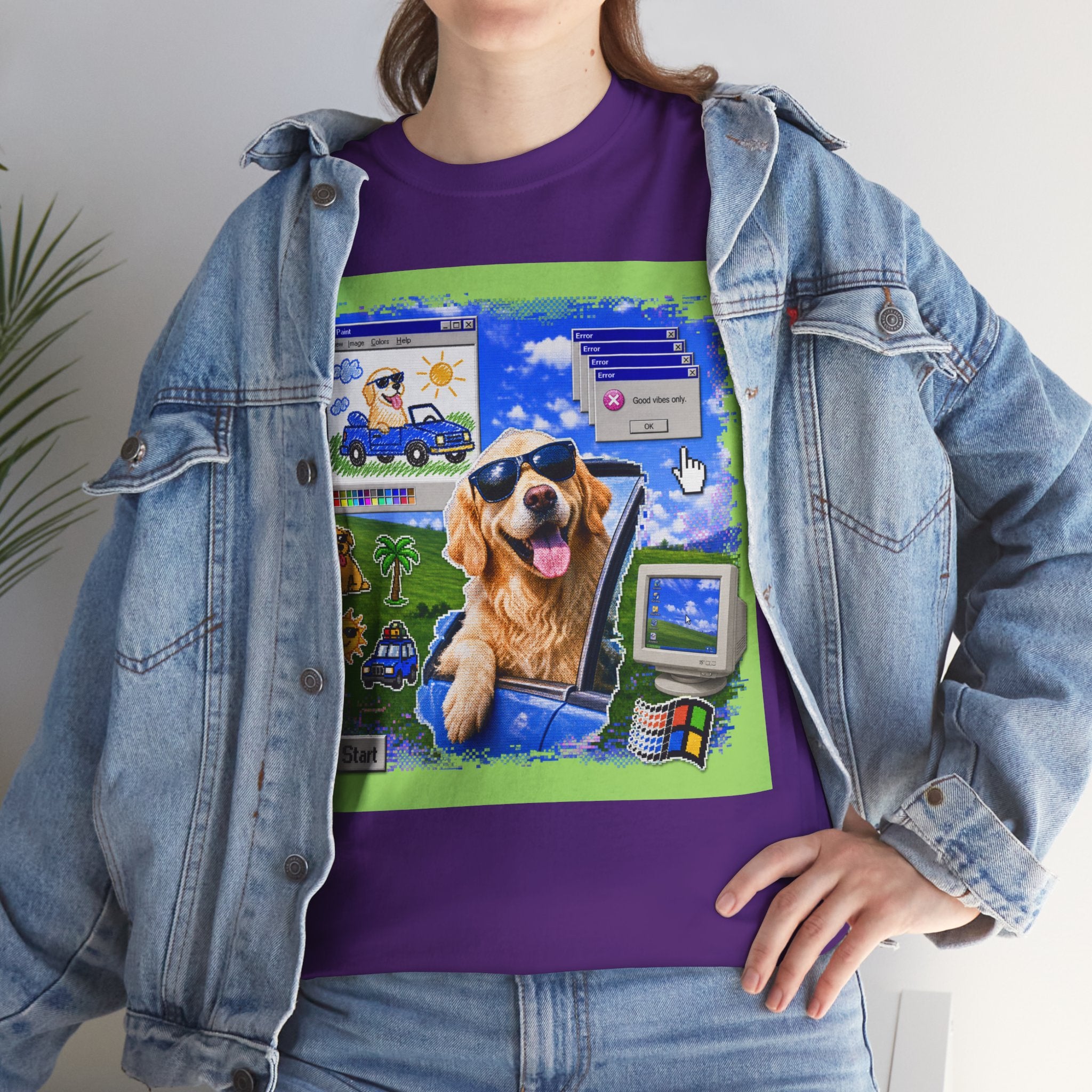 Retro Windows Dog Graphic Tee — Cute Golden Retriever Vaporwave Computer Design