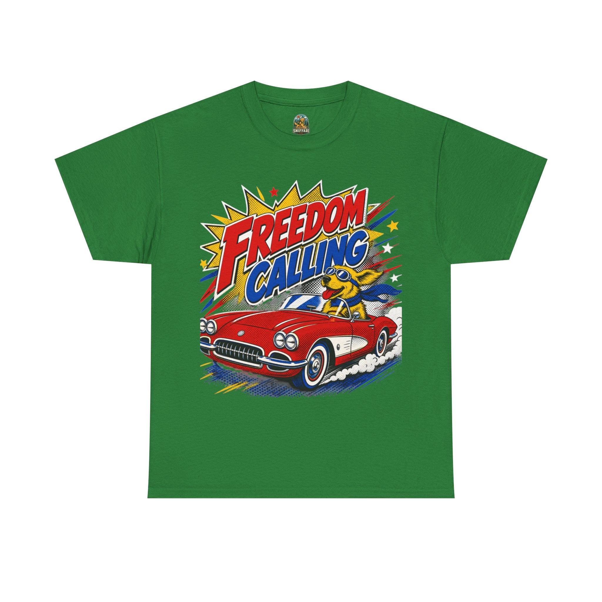 Freedom Calling Retro Cartoon Corvette Patriotic Tee