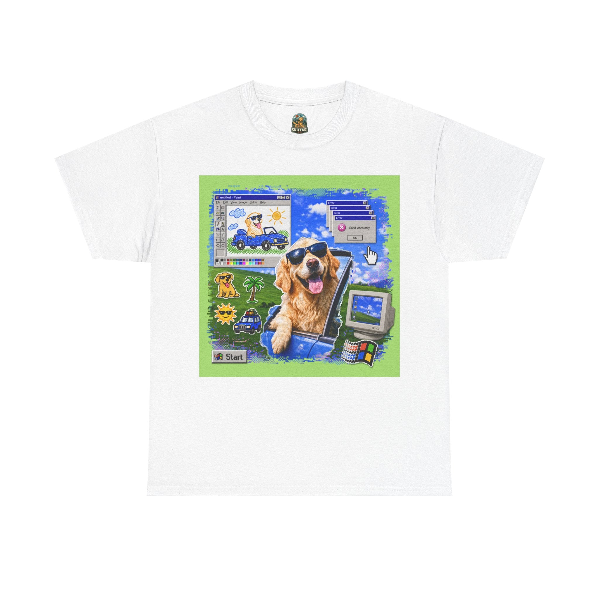 Retro Windows Dog Graphic Tee — Cute Golden Retriever Vaporwave Computer Design