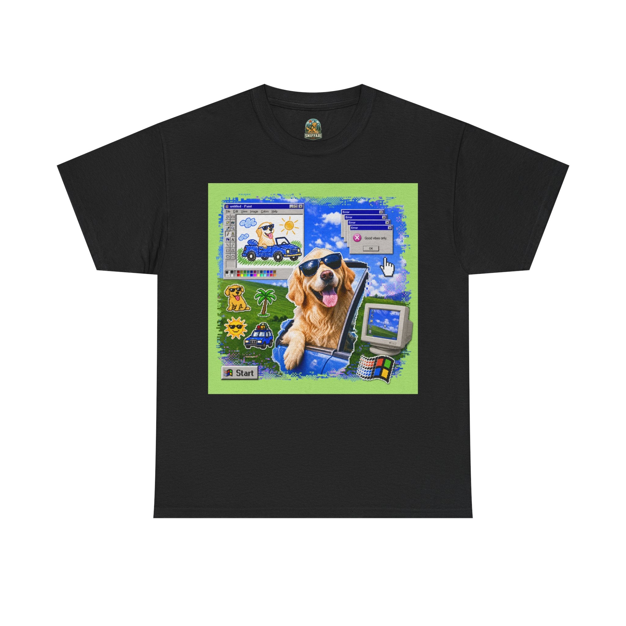 Retro Windows Dog Graphic Tee — Cute Golden Retriever Vaporwave Computer Design