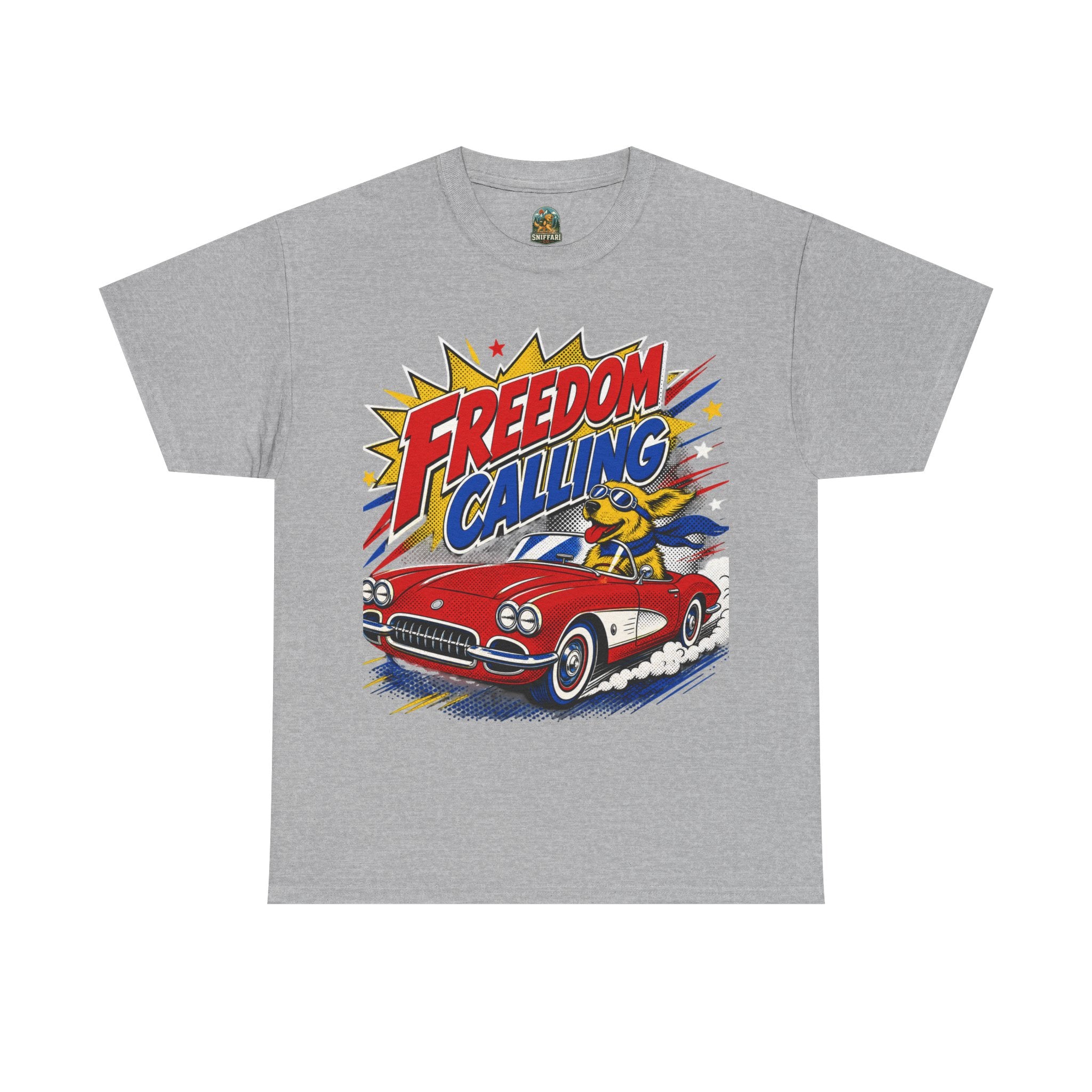 Freedom Calling Retro Cartoon Corvette Patriotic Tee